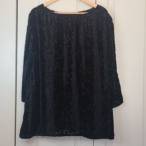 Talbots RSVP Black Velvet Floral Burnout Lined Blouse Tunic Top Size 2X - Picture 6 of 14